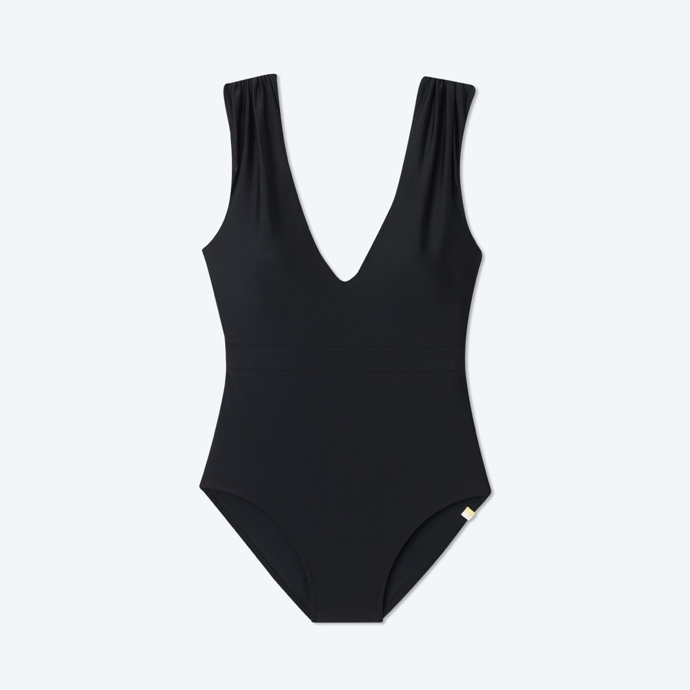 summersalt The Ruched Backflip Black Deep V One-Piece Swimsuit Size